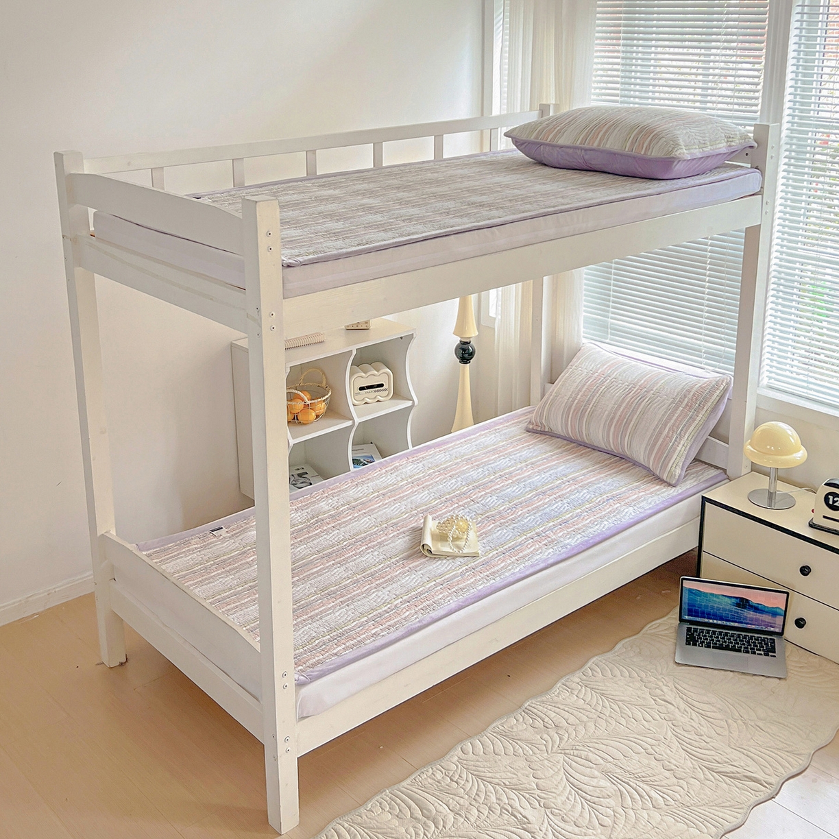 91家纺网 家纺一手货源 找家纺 乐野家居 2025新款开学季 A类全棉水洗棉+宝宝绒学生床盖三件套（多功能被套） 甜心紫