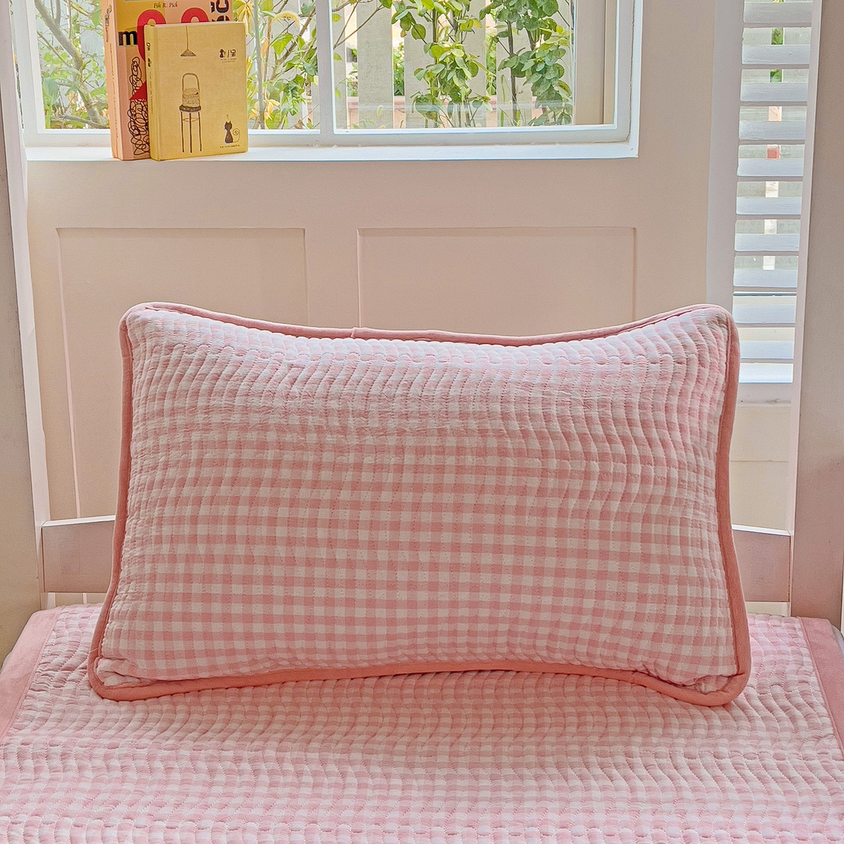 91家纺网 家纺一手货源 找家纺 乐野家居 2025新款开学季 A类全棉水洗棉+宝宝绒学生床盖三件套（多功能被套） 粉小格