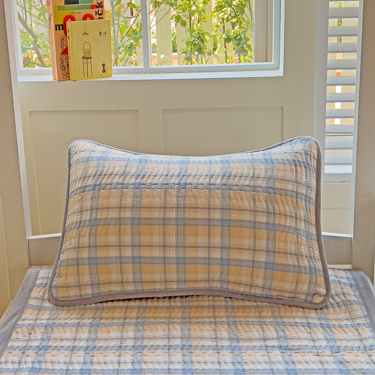 91家纺网 家纺一手货源 找家纺 乐野家居 2025新款开学季 A类全棉水洗棉+宝宝绒学生床盖三件套（多功能被套） 蓝黄中格