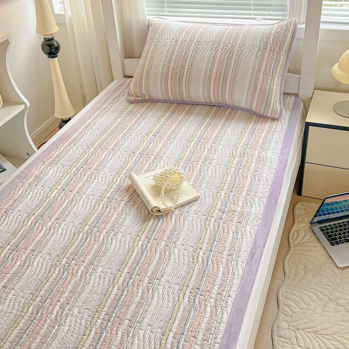 91家纺网 家纺一手货源 找家纺 乐野家居 2025新款开学季 A类全棉水洗棉+宝宝绒学生床盖三件套（多功能被套） 甜心紫