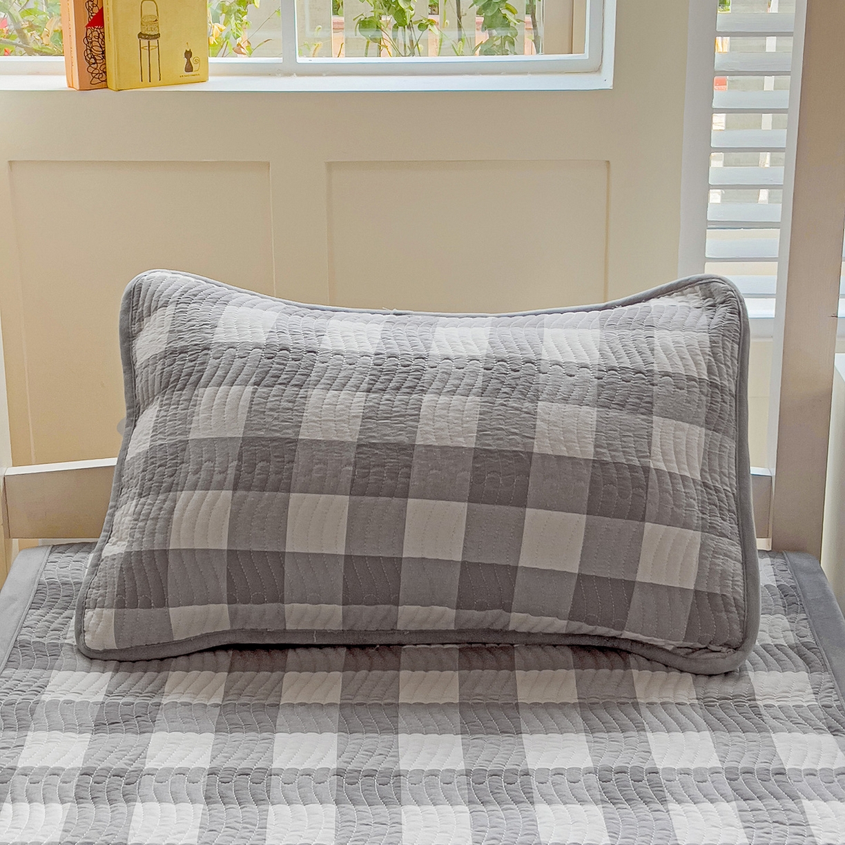 91家纺网 家纺一手货源 找家纺 乐野家居 2025新款开学季 A类全棉水洗棉+宝宝绒学生床盖三件套（多功能被套） 灰中格