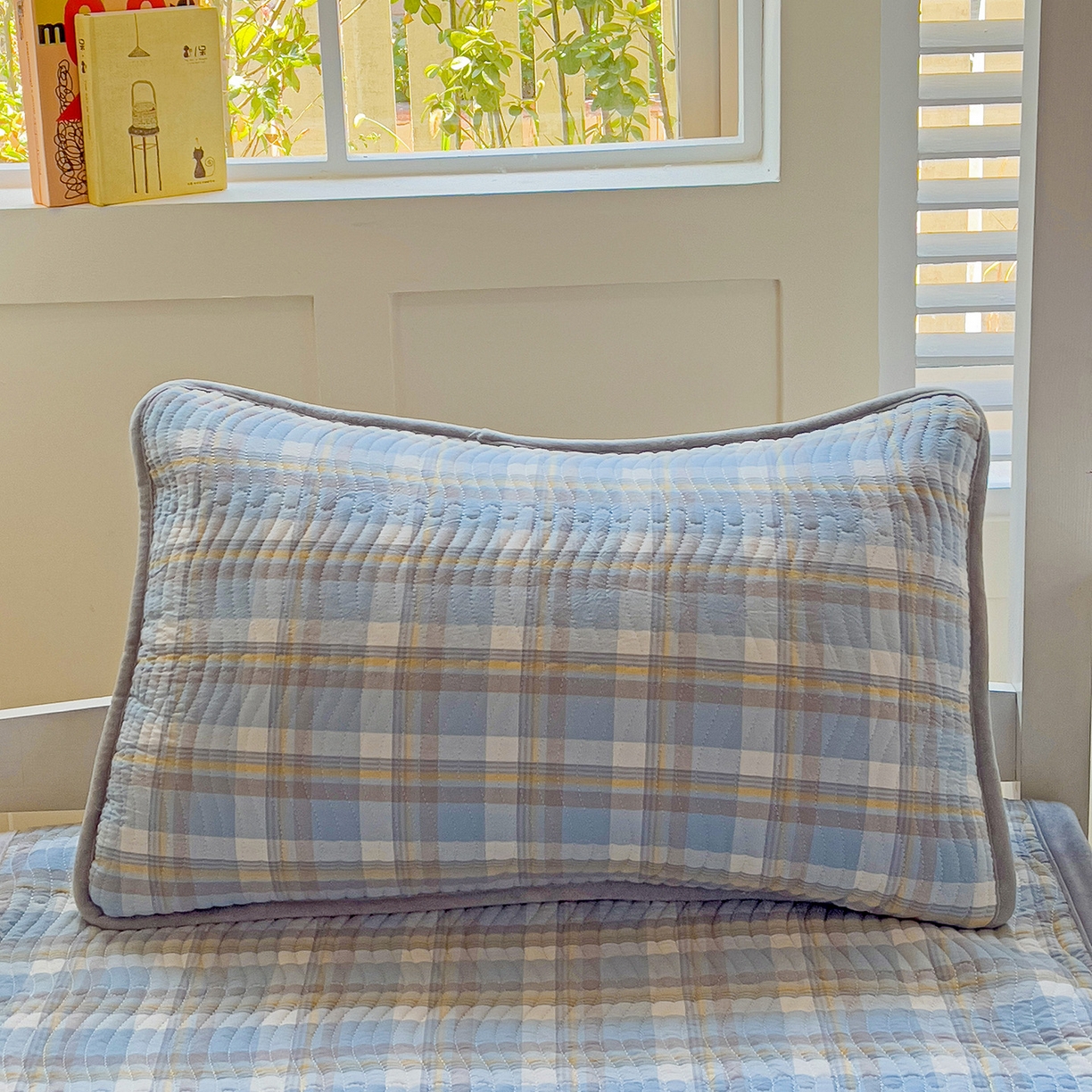 91家纺网 家纺一手货源 找家纺 乐野家居 2025新款开学季 A类全棉水洗棉+宝宝绒学生床盖三件套（多功能被套） 蓝中格