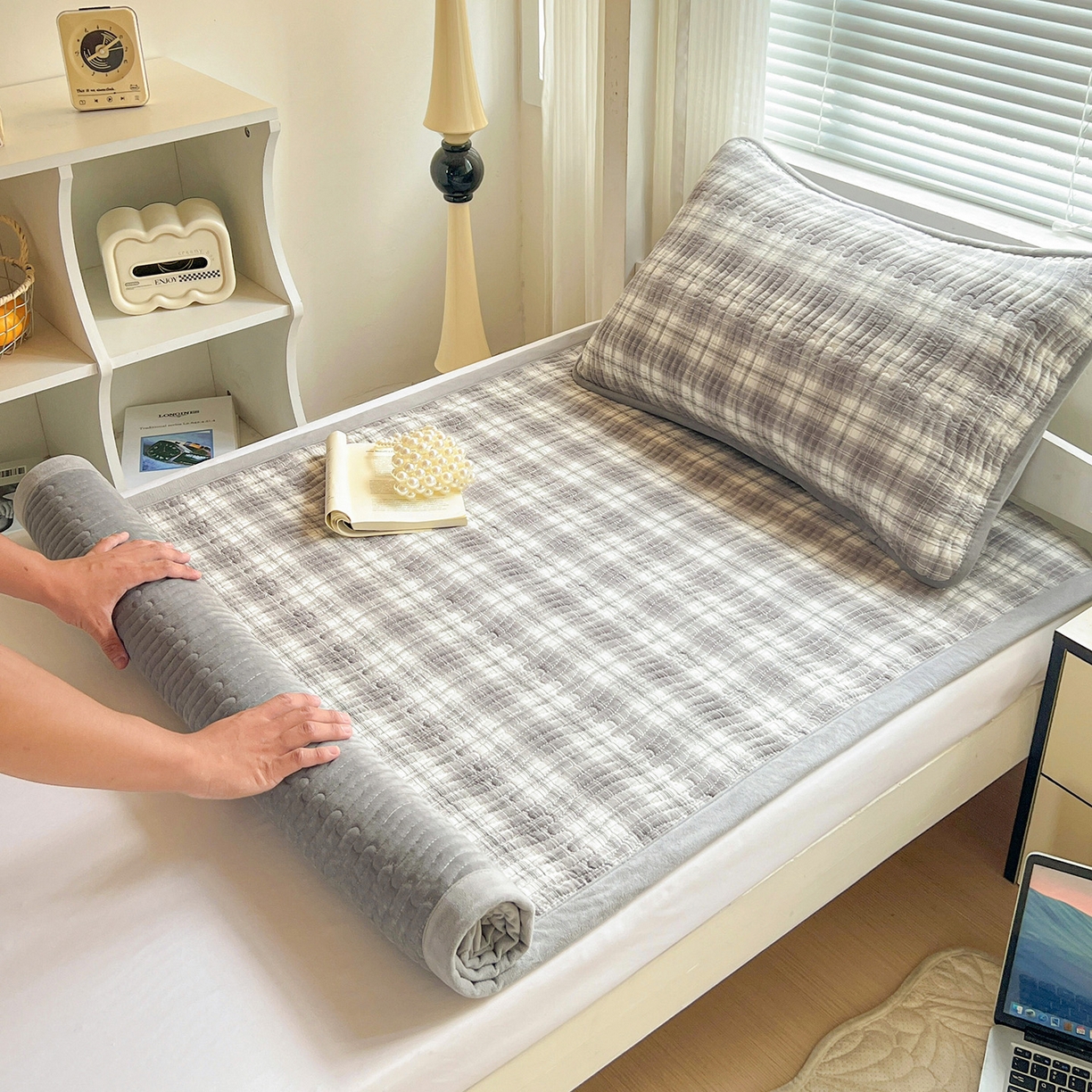 91家纺网 家纺一手货源 找家纺 乐野家居 2025新款开学季 A类全棉水洗棉+宝宝绒学生床盖三件套（多功能被套） 可可灰