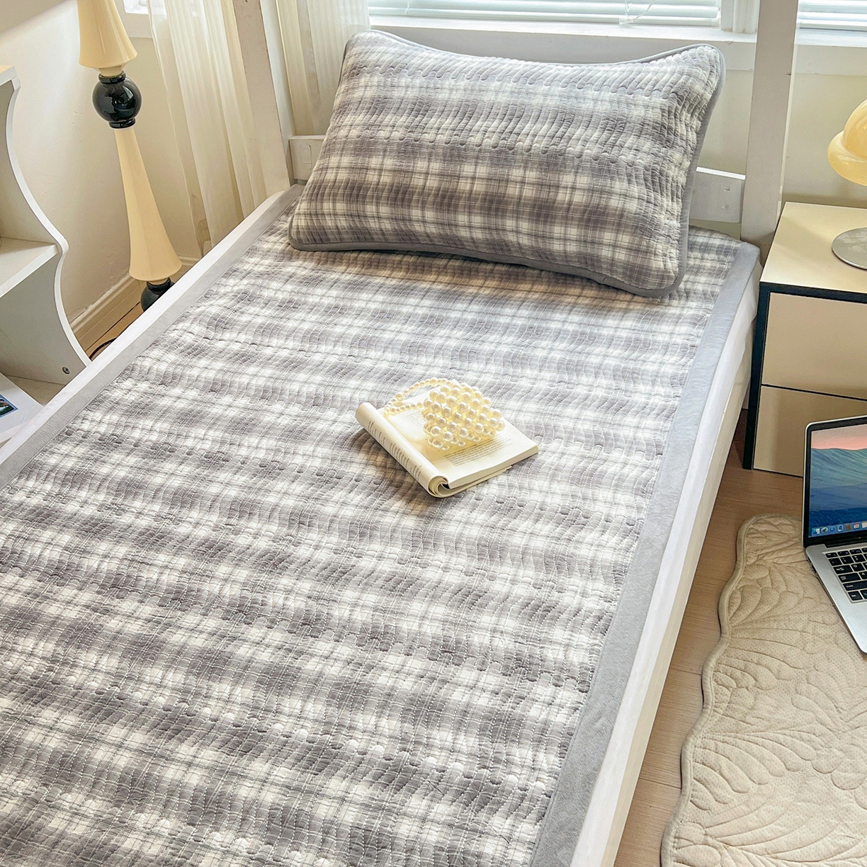 91家纺网 家纺一手货源 找家纺 乐野家居 2025新款开学季 A类全棉水洗棉+宝宝绒学生床盖三件套（多功能被套） 可可灰