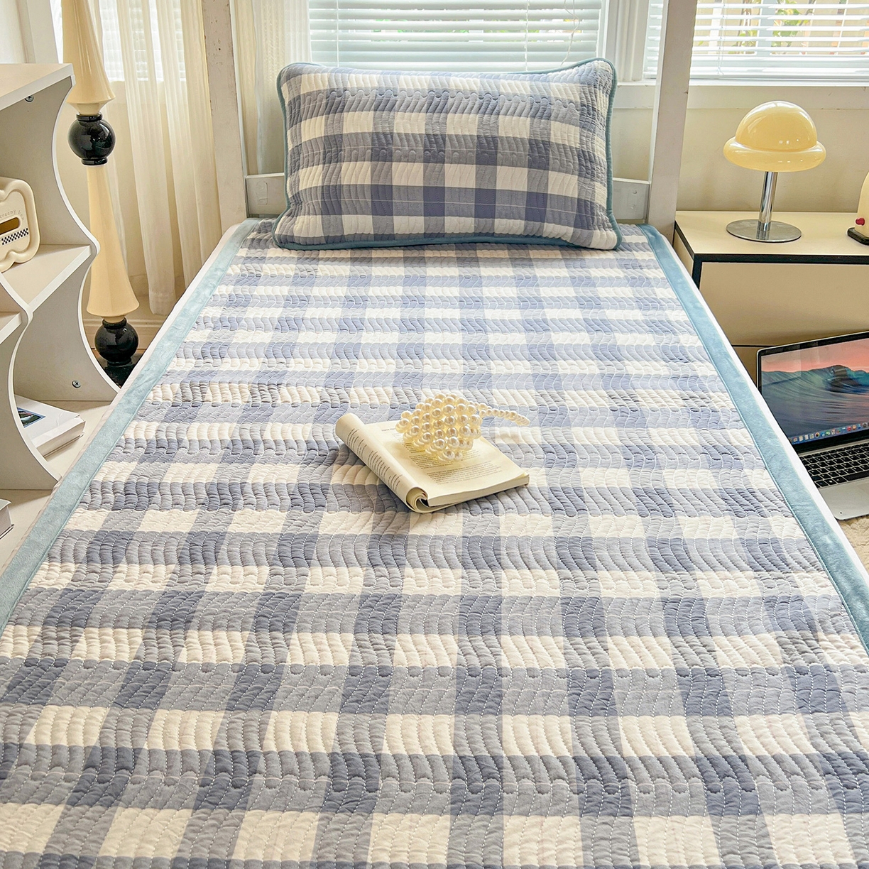 91家纺网 家纺一手货源 找家纺 乐野家居 2025新款开学季 A类全棉水洗棉+宝宝绒学生床盖三件套（多功能被套） 左岸蓝