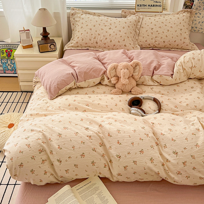 91家纺网 家纺一手货源 找家纺  一比一 2025新款古法水洗棉小布袋高克重云柔棉四件套 晴天