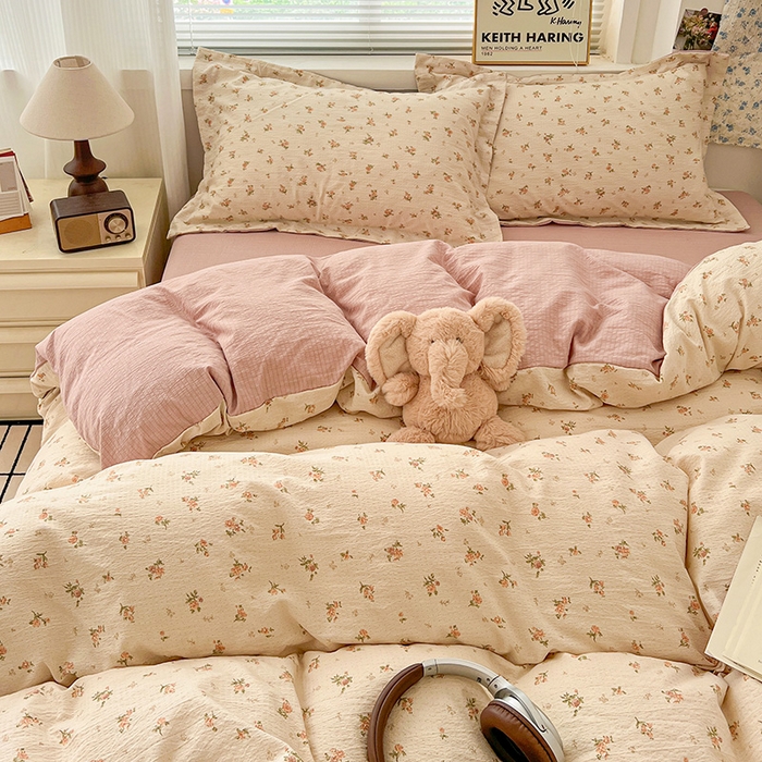 91家纺网 家纺一手货源 找家纺  一比一 2025新款古法水洗棉小布袋高克重云柔棉四件套 晴天