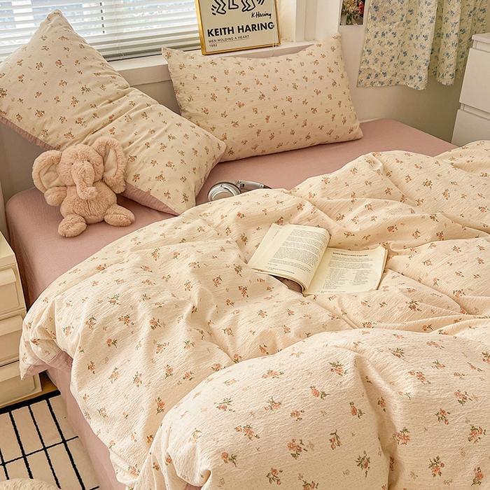 91家纺网 家纺一手货源 找家纺  一比一 2025新款古法水洗棉小布袋高克重云柔棉四件套 晴天