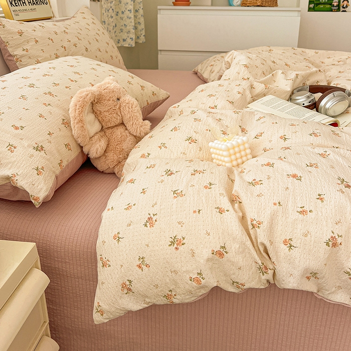 91家纺网 家纺一手货源 找家纺  一比一 2025新款古法水洗棉小布袋高克重云柔棉四件套 晴天