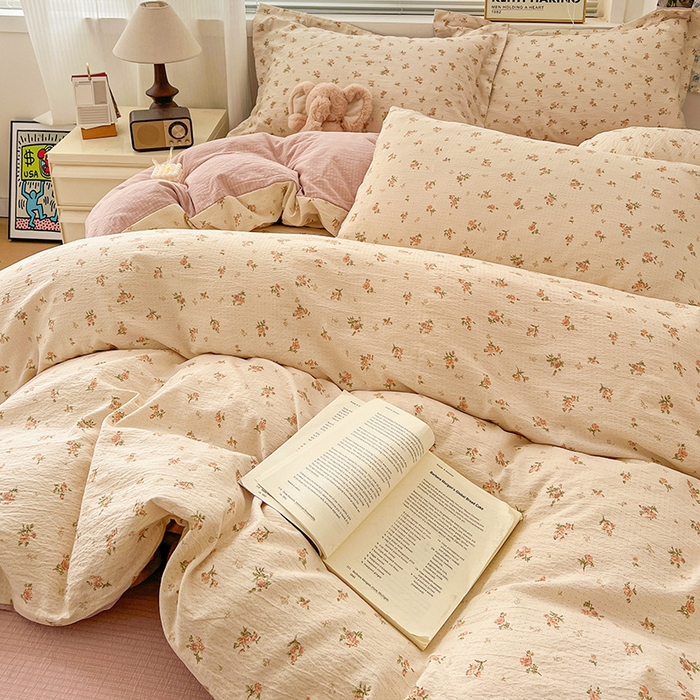 91家纺网 家纺一手货源 找家纺  一比一 2025新款古法水洗棉小布袋高克重云柔棉四件套 晴天