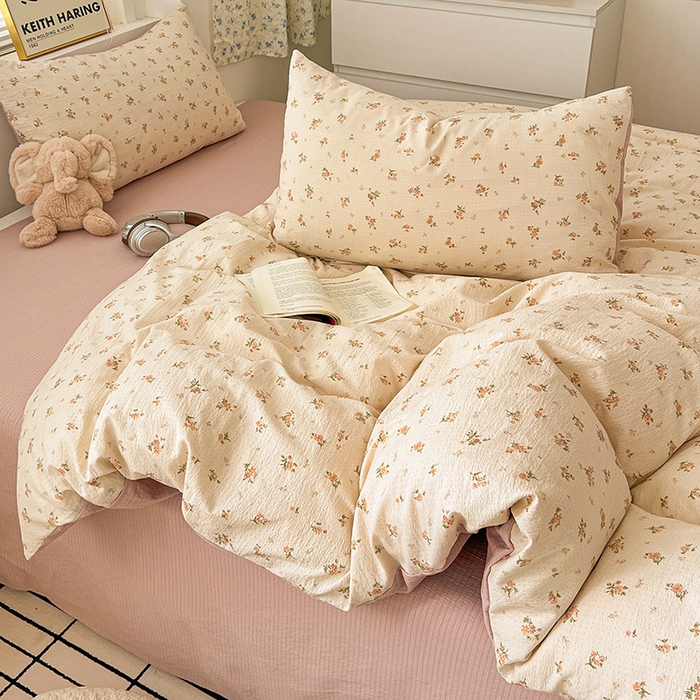 91家纺网 家纺一手货源 找家纺  一比一 2025新款古法水洗棉小布袋高克重云柔棉四件套 晴天