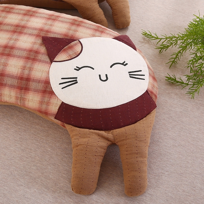 91家纺网 家纺一手货源 找家纺 金牛枕芯 2025新款可爱猫棉麻荞麦枕枕头枕芯-可爱猫系列 可爱猫-红色