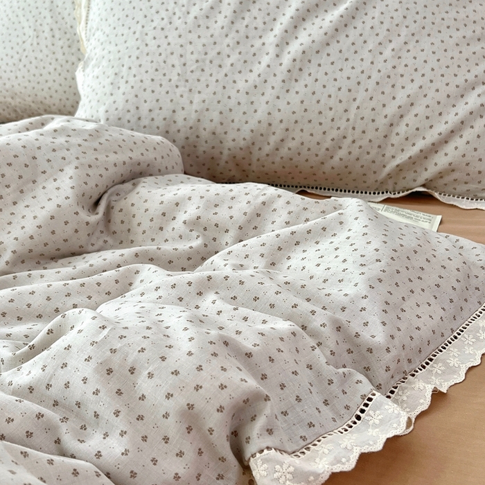 荣轩2025新款全棉双层纱镂空花边工艺款四件套（铺床版）烟里