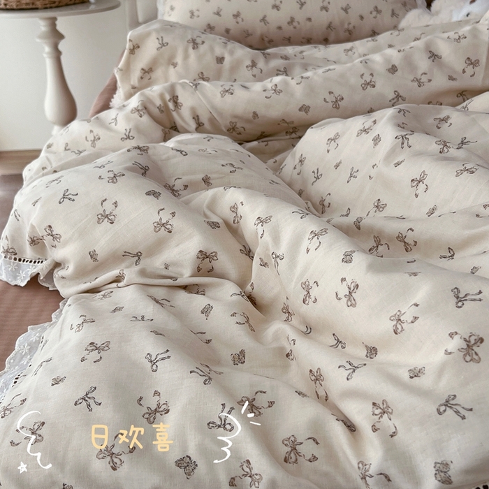 荣轩2025新款全棉双层纱镂空花边工艺款四件套（铺床版）日欢喜