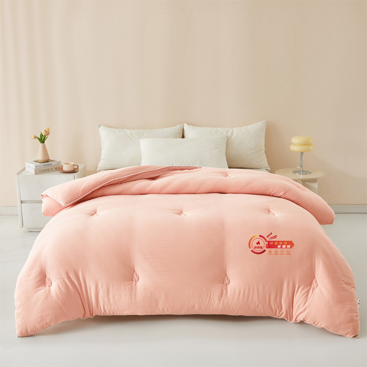 91家纺网 家纺一手货源 找家纺 帕芬鸟家纺 2025新款腈纶保温被发热被被子被芯冬被 发热被-香妃粉