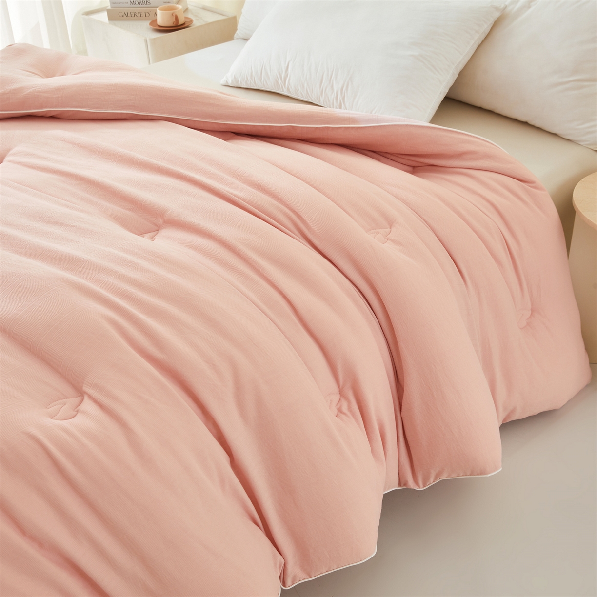 91家纺网 家纺一手货源 找家纺 帕芬鸟家纺 2025新款腈纶保温被发热被被子被芯冬被 发热被-香妃粉