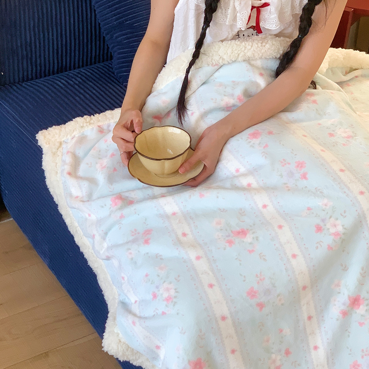 91家纺网 家纺一手货源 找家纺 桃喜 2025新款牛奶绒羊羔绒毛毯 羊羔绒-馥郁蓝