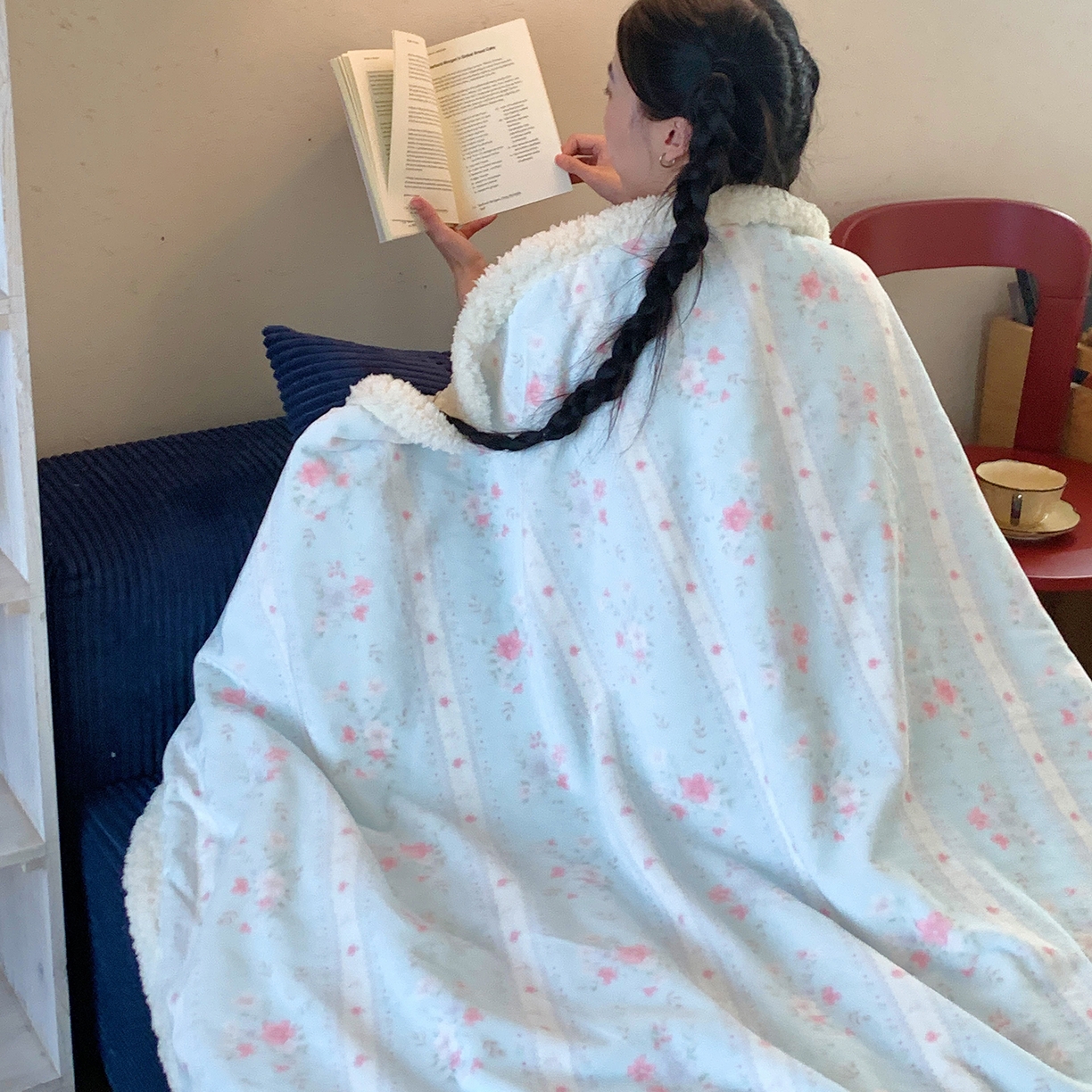 91家纺网 家纺一手货源 找家纺 桃喜 2025新款牛奶绒羊羔绒毛毯 羊羔绒-馥郁蓝