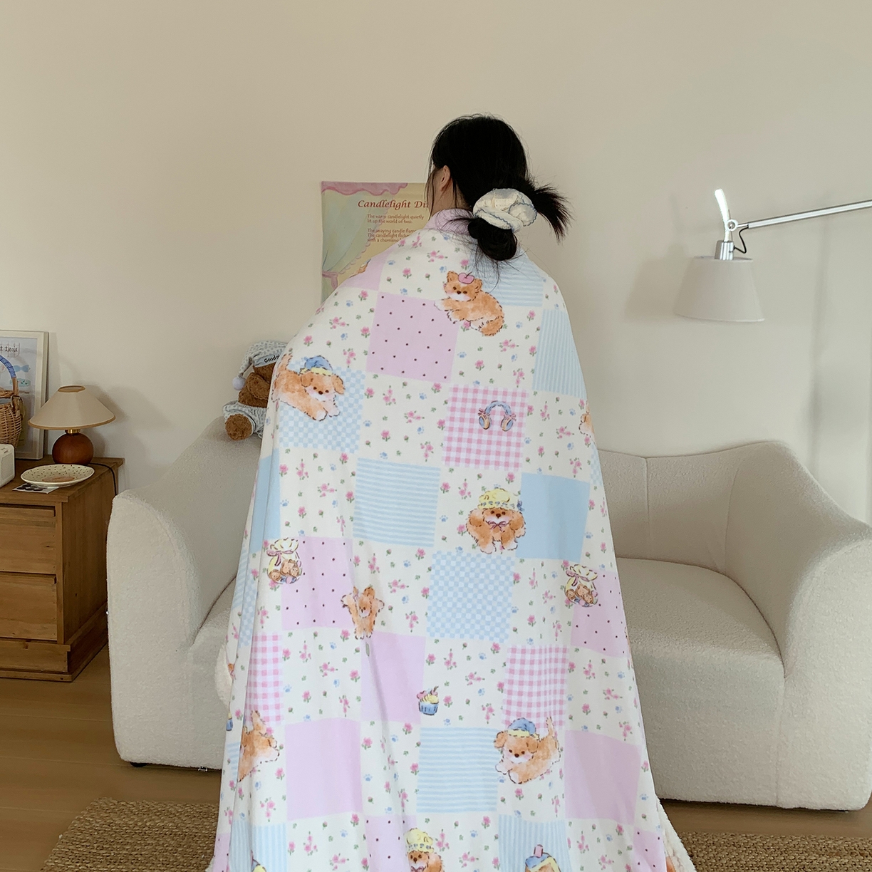 桃喜 2025新款牛奶绒羊羔绒毛毯 羊羔绒-格子碎花狗