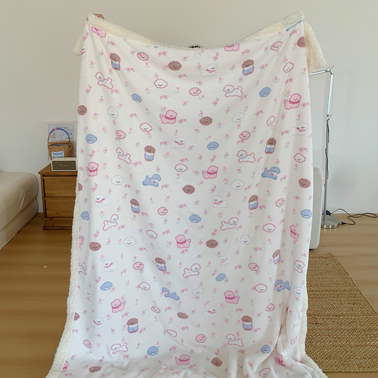 91家纺网 家纺一手货源 找家纺 桃喜 2025新款牛奶绒羊羔绒毛毯 羊羔绒-狗狗聚会