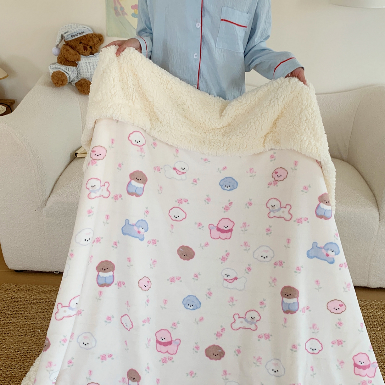 91家纺网 家纺一手货源 找家纺 桃喜 2025新款牛奶绒羊羔绒毛毯 羊羔绒-狗狗聚会