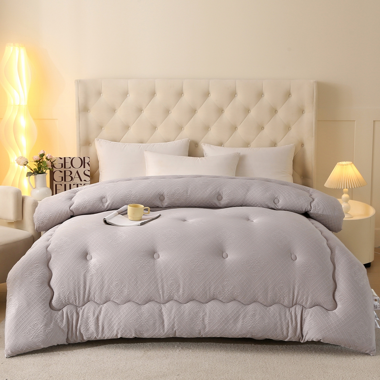 91家纺网 家纺一手货源 找家纺 首爱家纺 2025新款A类针织提花羊毛被冬被被子被芯 针织提花-浅灰