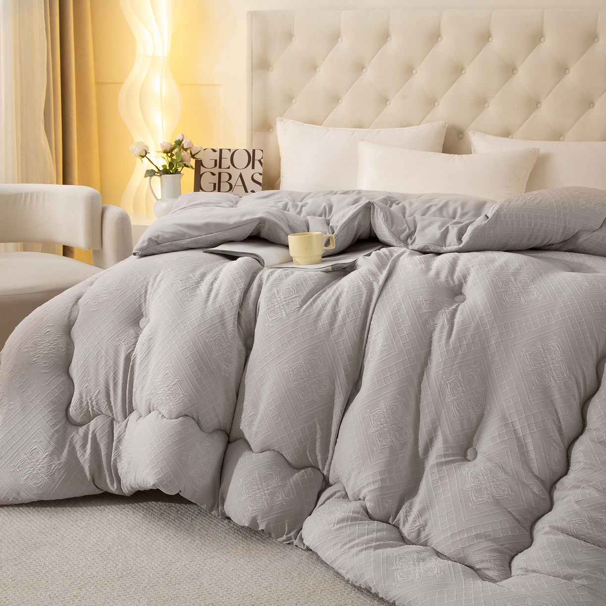 91家纺网 家纺一手货源 找家纺 首爱家纺 2025新款A类针织提花羊毛被冬被被子被芯 针织提花-浅灰