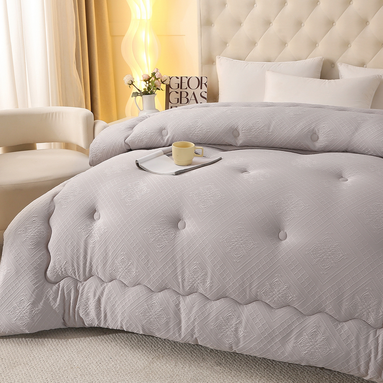 91家纺网 家纺一手货源 找家纺 首爱家纺 2025新款A类针织提花羊毛被冬被被子被芯 针织提花-浅灰