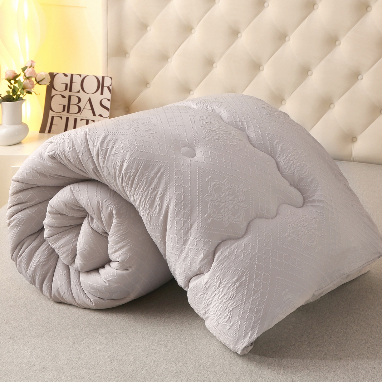 91家纺网 家纺一手货源 找家纺 首爱家纺 2025新款A类针织提花羊毛被冬被被子被芯 针织提花-浅灰