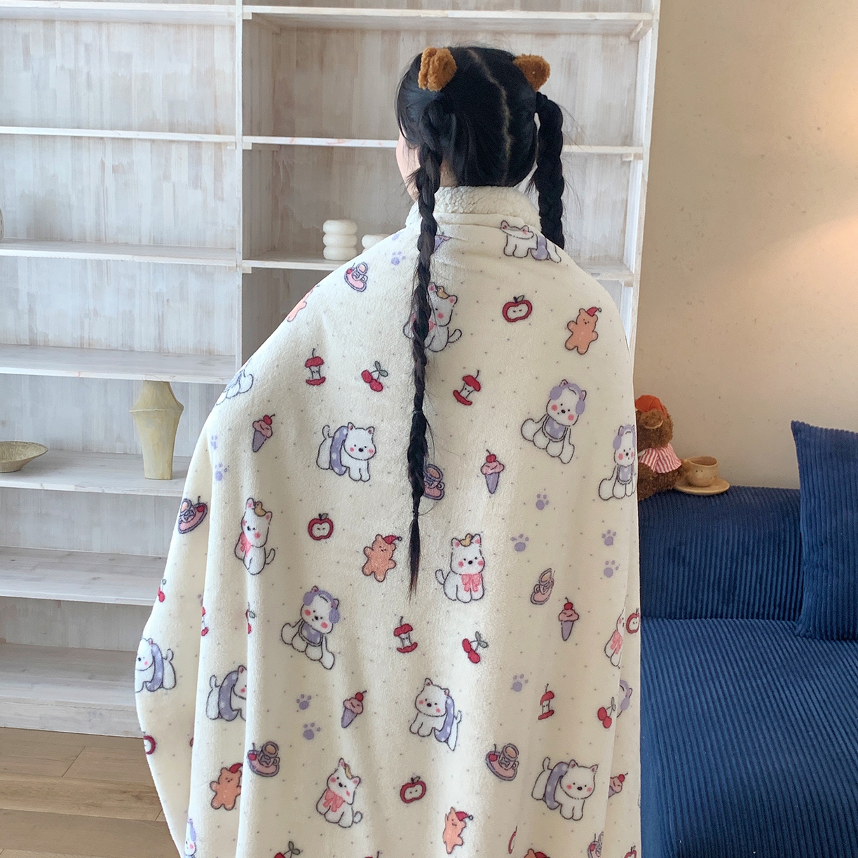 桃喜 2025新款牛奶绒羊羔绒毛毯 羊羔绒-红苹果狗狗