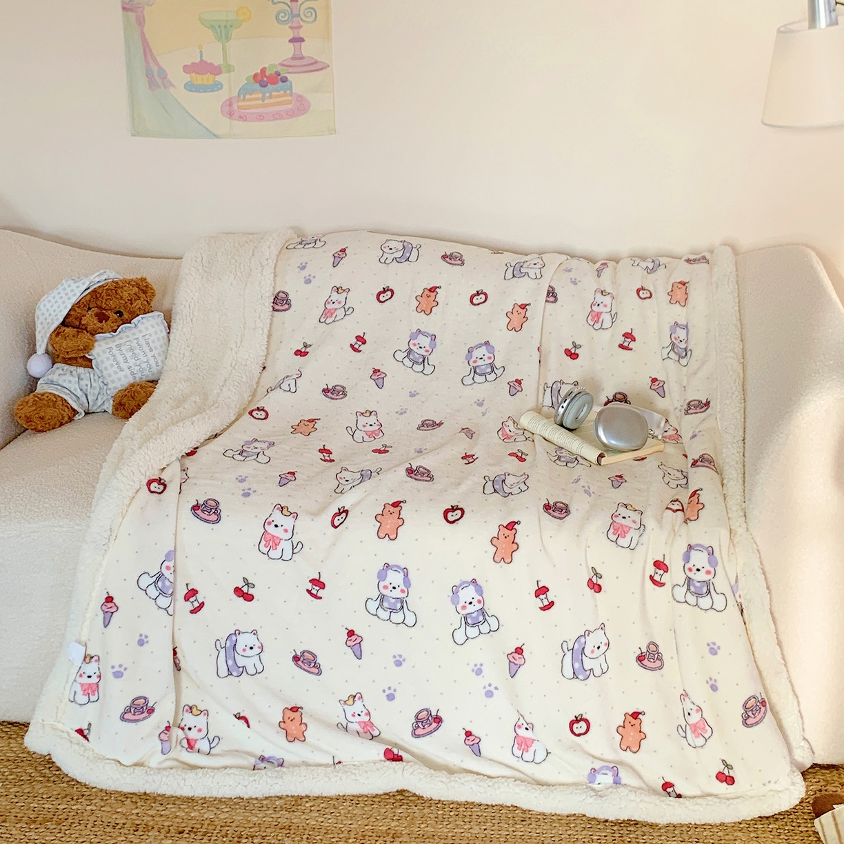 91家纺网 家纺一手货源 找家纺 桃喜 2025新款牛奶绒羊羔绒毛毯 羊羔绒-红苹果狗狗