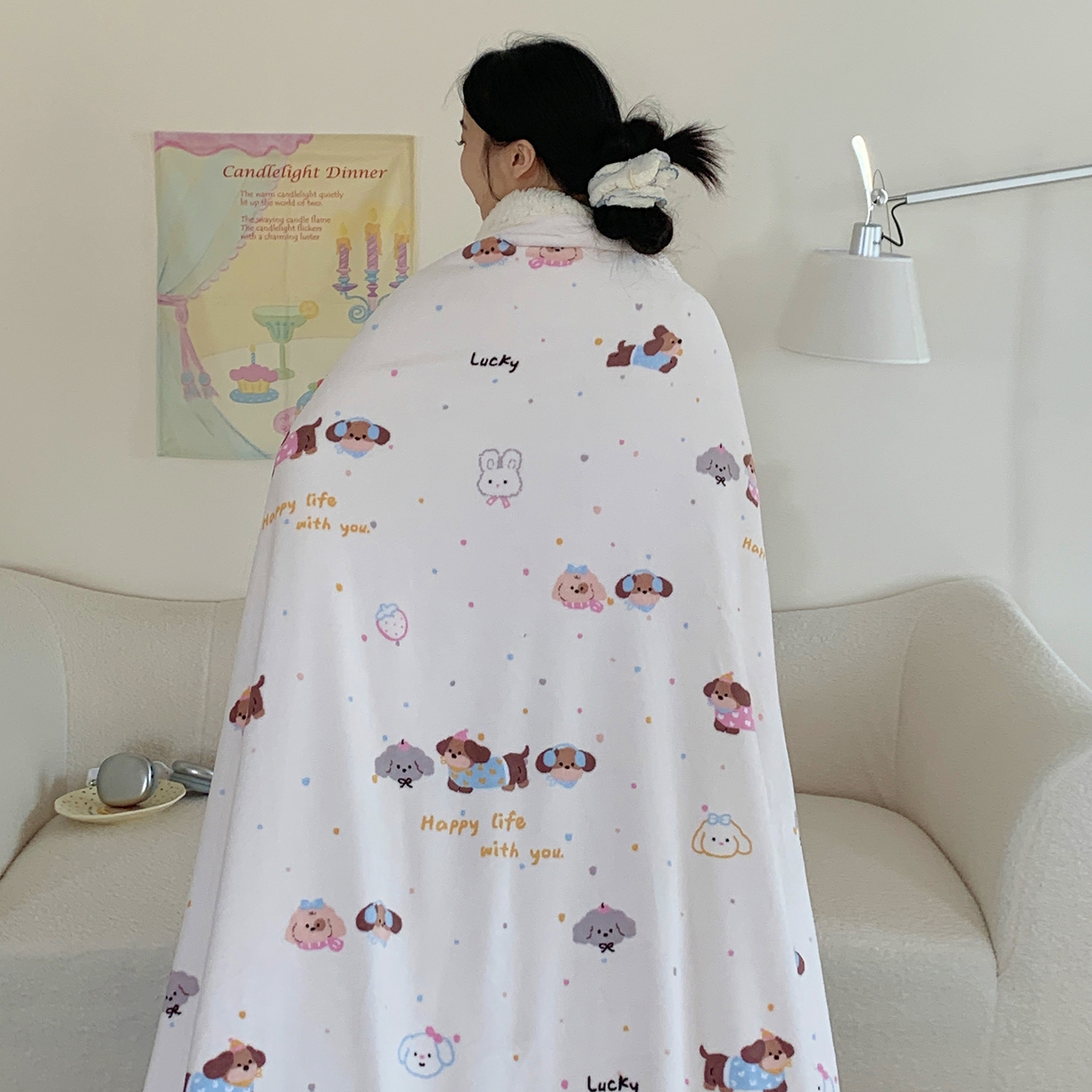 桃喜 2025新款牛奶绒羊羔绒毛毯 羊羔绒-快乐腊肠狗狗