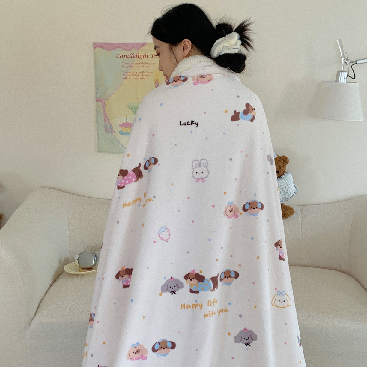 91家纺网 家纺一手货源 找家纺 桃喜 2025新款牛奶绒羊羔绒毛毯 羊羔绒-快乐腊肠狗狗