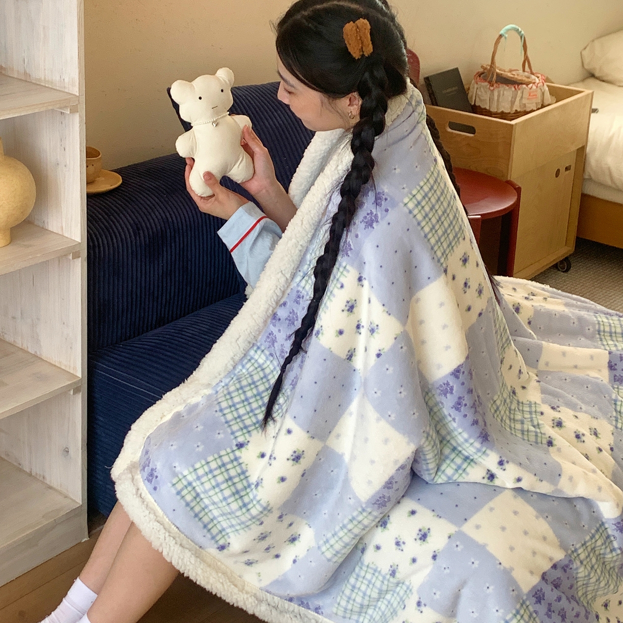 91家纺网 家纺一手货源 找家纺 桃喜 2025新款牛奶绒羊羔绒毛毯 羊羔绒-蓝风玲