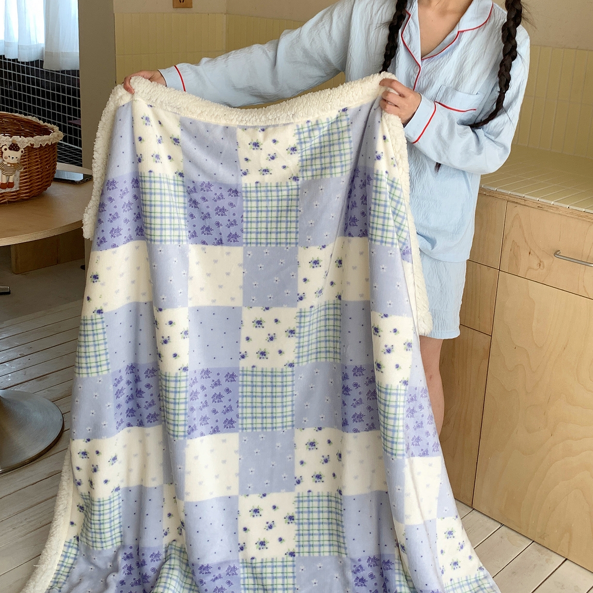 91家纺网 家纺一手货源 找家纺 桃喜 2025新款牛奶绒羊羔绒毛毯 羊羔绒-蓝风玲