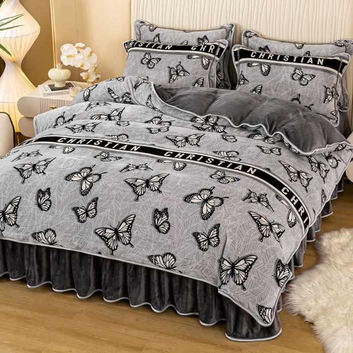 91家纺网 家纺一手货源 找家纺 念家居 2025新款高克重牛奶绒四件套保暖四件套直播爆款电商爆款 蝶影