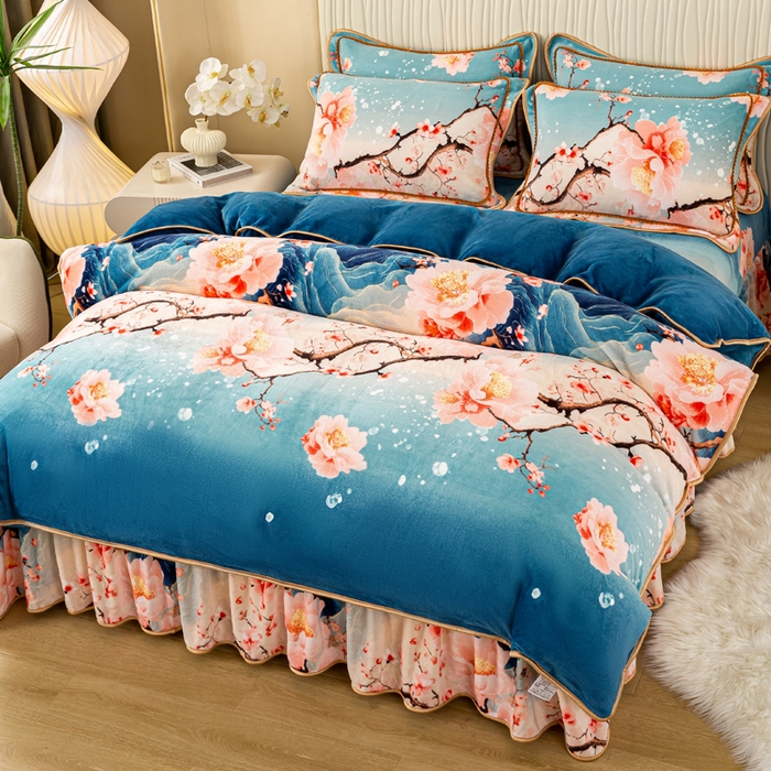 念家居 2025新款高克重牛奶绒四件套保暖四件套直播爆款电商爆款 花开山间