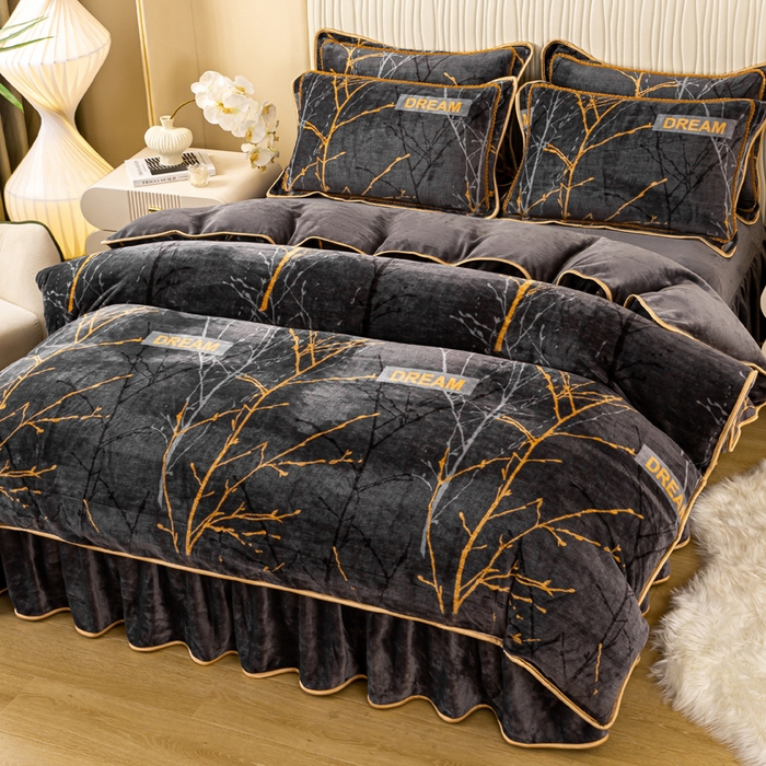 念家居 2025新款高克重牛奶绒四件套保暖四件套直播爆款电商爆款 灰调枝影