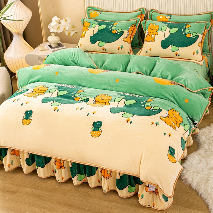 念家居 2025新款高克重牛奶绒四件套保暖四件套直播爆款电商爆款 开心小恐龙