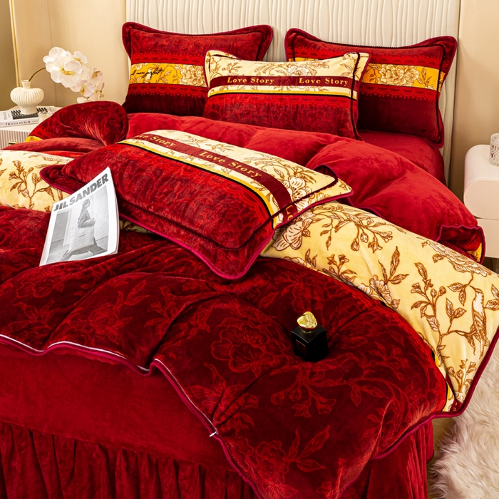 91家纺网 家纺一手货源 找家纺 念家居 2025新款高克重牛奶绒四件套保暖四件套直播爆款电商爆款 鸟语花香