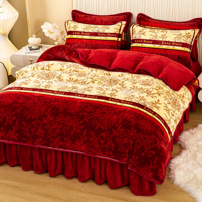 91家纺网 家纺一手货源 找家纺 念家居 2025新款高克重牛奶绒四件套保暖四件套直播爆款电商爆款 鸟语花香