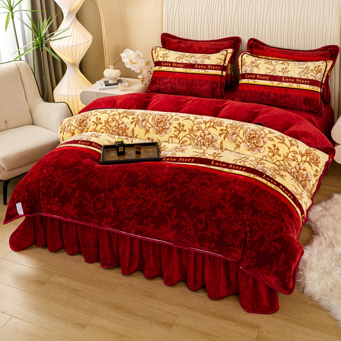 91家纺网 家纺一手货源 找家纺 念家居 2025新款高克重牛奶绒四件套保暖四件套直播爆款电商爆款 鸟语花香