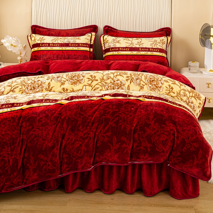 91家纺网 家纺一手货源 找家纺 念家居 2025新款高克重牛奶绒四件套保暖四件套直播爆款电商爆款 鸟语花香