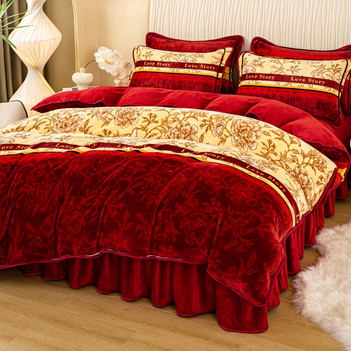 91家纺网 家纺一手货源 找家纺 念家居 2025新款高克重牛奶绒四件套保暖四件套直播爆款电商爆款 鸟语花香