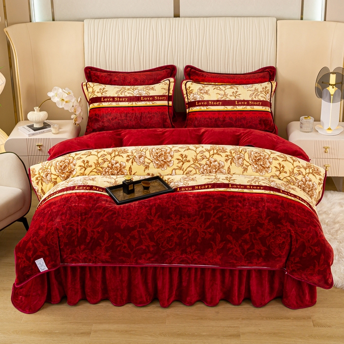 91家纺网 家纺一手货源 找家纺 念家居 2025新款高克重牛奶绒四件套保暖四件套直播爆款电商爆款 鸟语花香