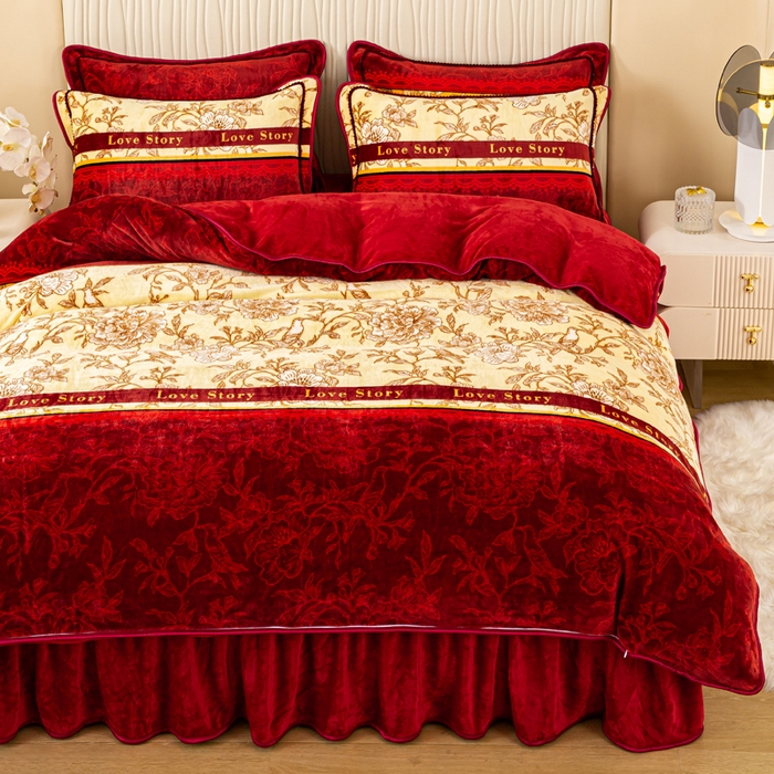 91家纺网 家纺一手货源 找家纺 念家居 2025新款高克重牛奶绒四件套保暖四件套直播爆款电商爆款 鸟语花香