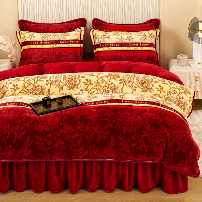 91家纺网 家纺一手货源 找家纺 念家居 2025新款高克重牛奶绒四件套保暖四件套直播爆款电商爆款 鸟语花香