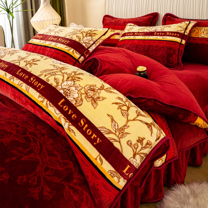 91家纺网 家纺一手货源 找家纺 念家居 2025新款高克重牛奶绒四件套保暖四件套直播爆款电商爆款 鸟语花香