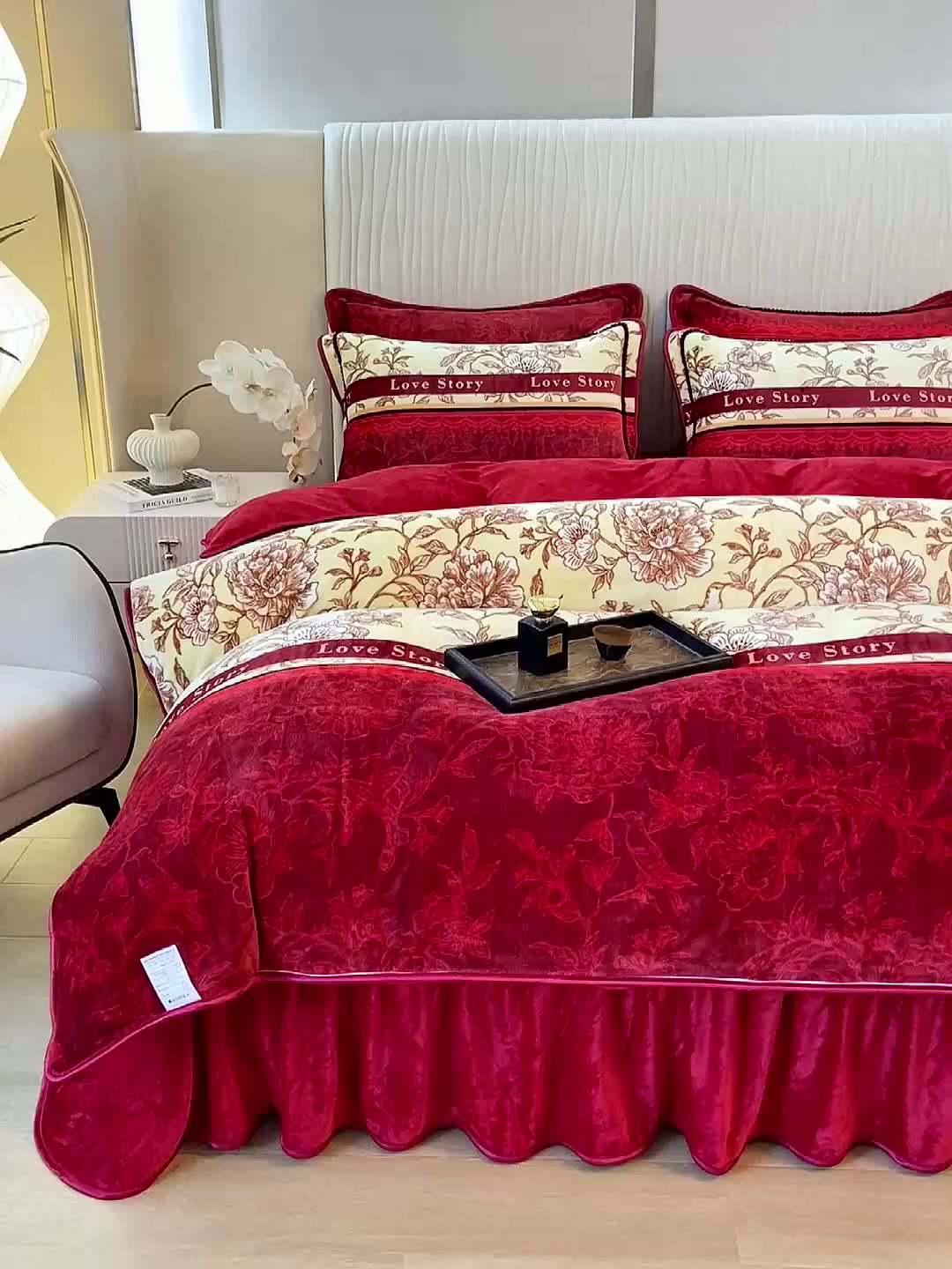 91家纺网 家纺一手货源 找家纺 念家居 2025新款高克重牛奶绒四件套保暖四件套直播爆款电商爆款 鸟语花香