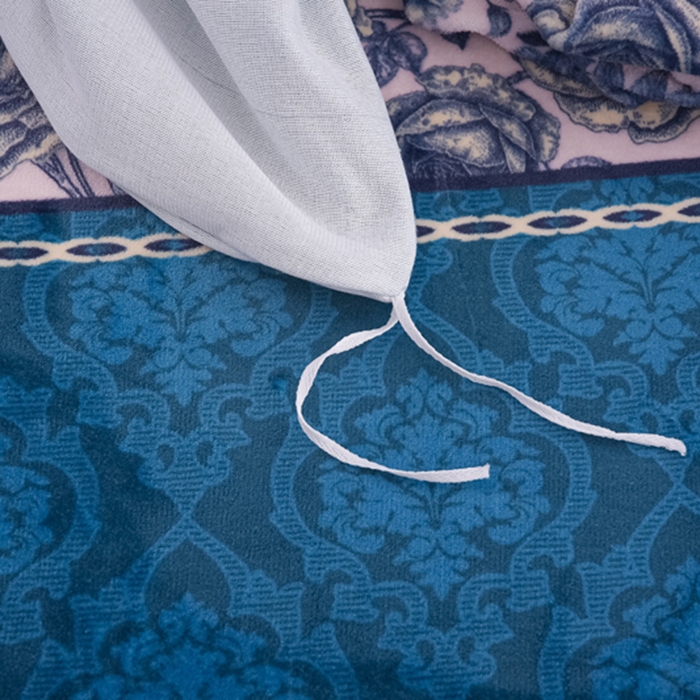 91家纺网 家纺一手货源 找家纺 首选家纺 2025新款加厚保暖牛奶绒金貂绒法莱绒床裙款四件套香格里拉-蓝